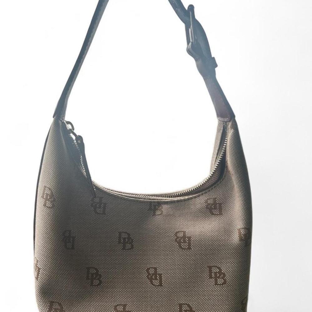 Dooney & Bourke Vintage Y2K Mini Hobo Shoulder Bag Tan Signature Canvas